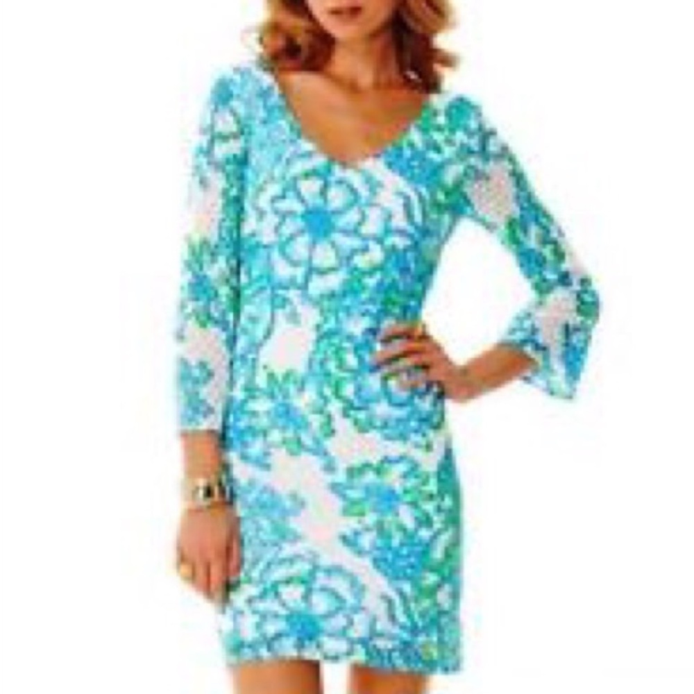 Lilly Pulitzer Blue and Green Floral Sheath Dress